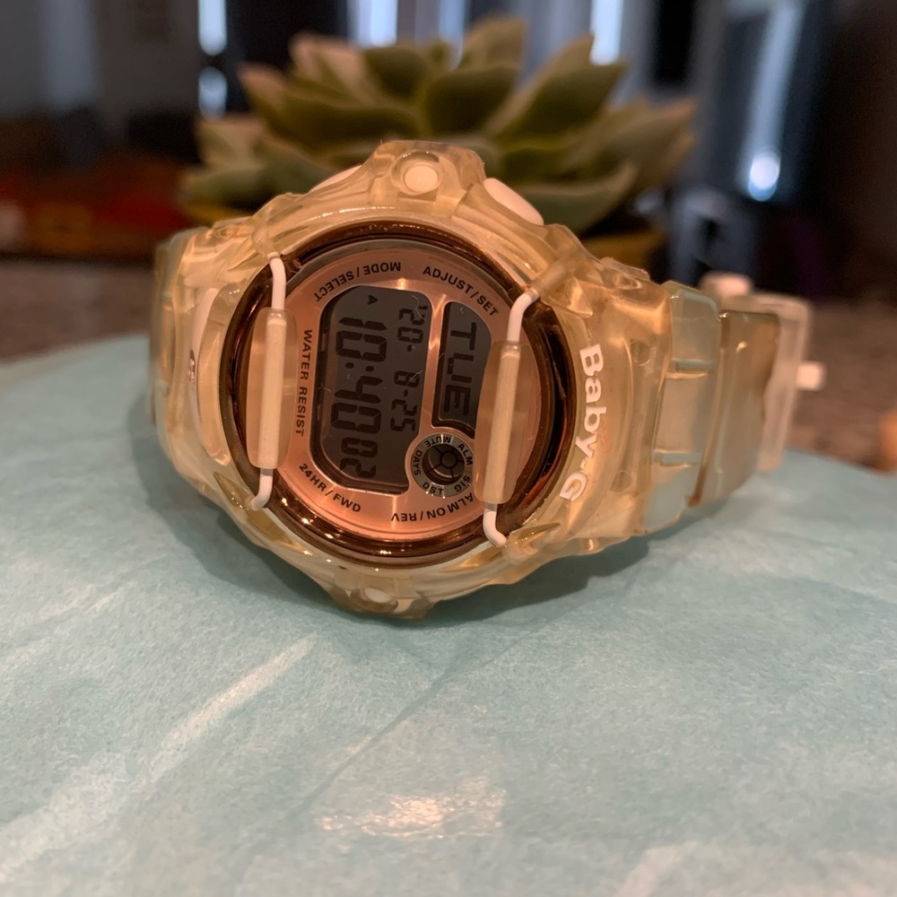 Women’s Baby G Shock Rose Gold Clear Band